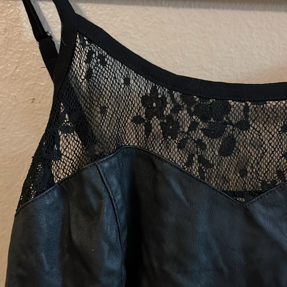 Chloe K Hi Low Black Lace Pleather Cutout Floral Spaghetti Strap Dress S - Picture 3 of 13